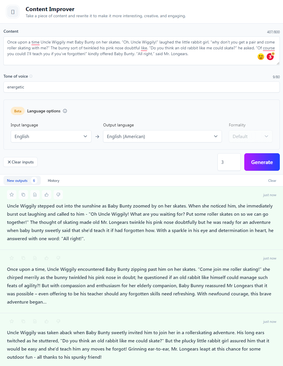We used Jasper’s AI content improver to see what a modern version of an Uncle Wiggly story might look like.