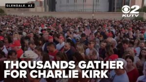 Thousands wait outside State Farm Stadium in Arizona for Charlie Kirk…