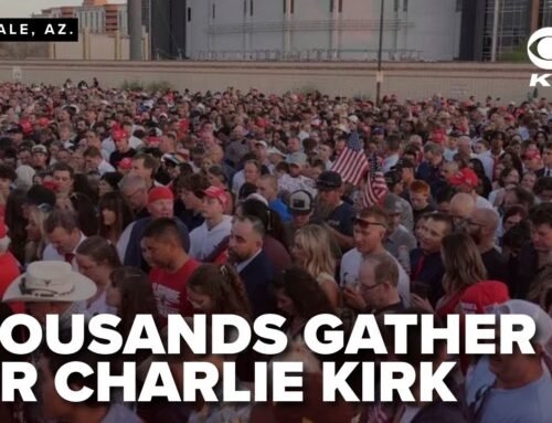 Thousands wait outside State Farm Stadium in Arizona for Charlie Kirk…