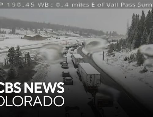 Snow falls in Colorado mountains, westbound lanes of I-70 closed near Vail Pass Summit