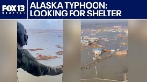 Evacuees look for shelter after Alaska Typhoon Halong