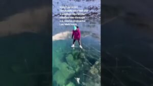 Unusual weather conditions turned a lake into transparent ice with a view in #Alaska.