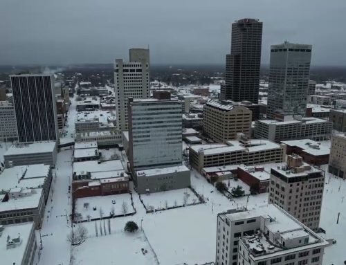 Drone’s view of Downtown Little Rock, Arkansas, after the January 202…