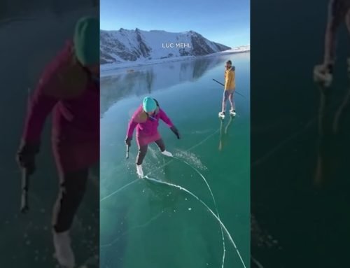 Frozen Alaska lake turns into see-through ice skating rink