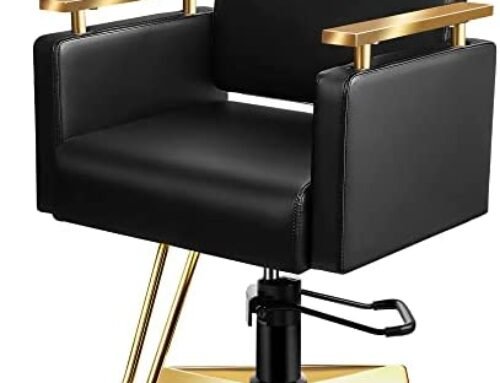 Baasha Salon Chair with Stainless Steel Armrest, Salon Styling Chair for Hair Stylist, Hair Salon Chairs Hydraulic Salon Chair for Hair Stylist, Barber Chairs Spa Equipment (Plated Gold-Black)