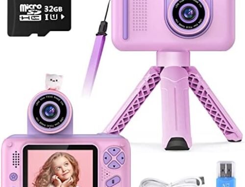 PURULU Kids Camera with Flip-up Lens for Selfie, HD Digital Camera for 3 4 5 6 7 8 Year Old Girls Birthday Gifts with 32GB SD Card