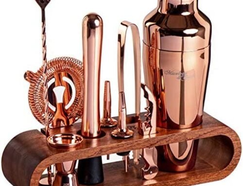 Mixology Bartender Kit: 10-Piece Bar Tool Set with Stylish Mahogany Stand | Perfect Home Bartending Kit and Martini Cocktail Shaker Set For an Awesome Drink Mixing Experience | Cool Gifts (Copper)