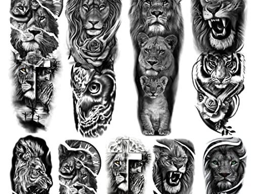 Kotbs Lion Tattoo Stickers, 4-Sheet Full Sleeve Tattoo Big Tattoos Te…