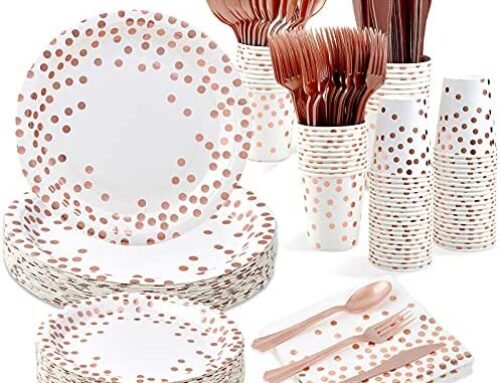 White and Rose Gold Party Supplies – 350 PCS Disposable Dinnerware Se…