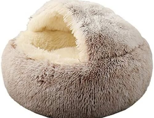 KWEWIK Cat Bed Round Soft Plush Burrowing Cave Hooded Cat Bed Donut f…