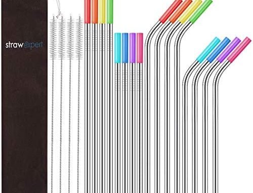 StrawExpert Set of 16 Reusable Stainless Steel Straws with Travel Cas…