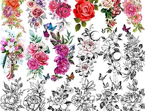 TASROI 18 Sheets Sexy Flower Rose Temporary Tattoos For Women Girls A…