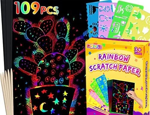 pigipigi Rainbow Scratch Paper Art – 109 Pcs Magic Scratch Off Craft Kit for Kids Color Drawing Note Pad Supply for Children Girls Boys DIY Party Favor Game Activity Birthday Christmas Toy Gift Set