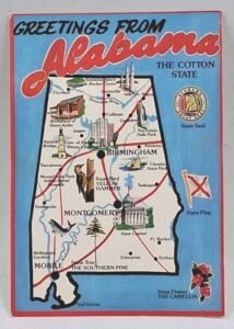 Art Map Greetings from Alabama the Cotton State Continental Postcard Unposted | eBay