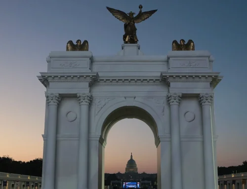 A federal judge continues to weigh construction of the Trump arch