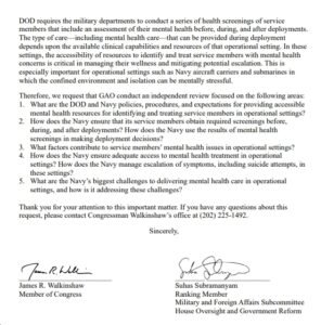 After Reports of Suicide Attempts at Sea, Reps. James Walkinshaw (D-V…