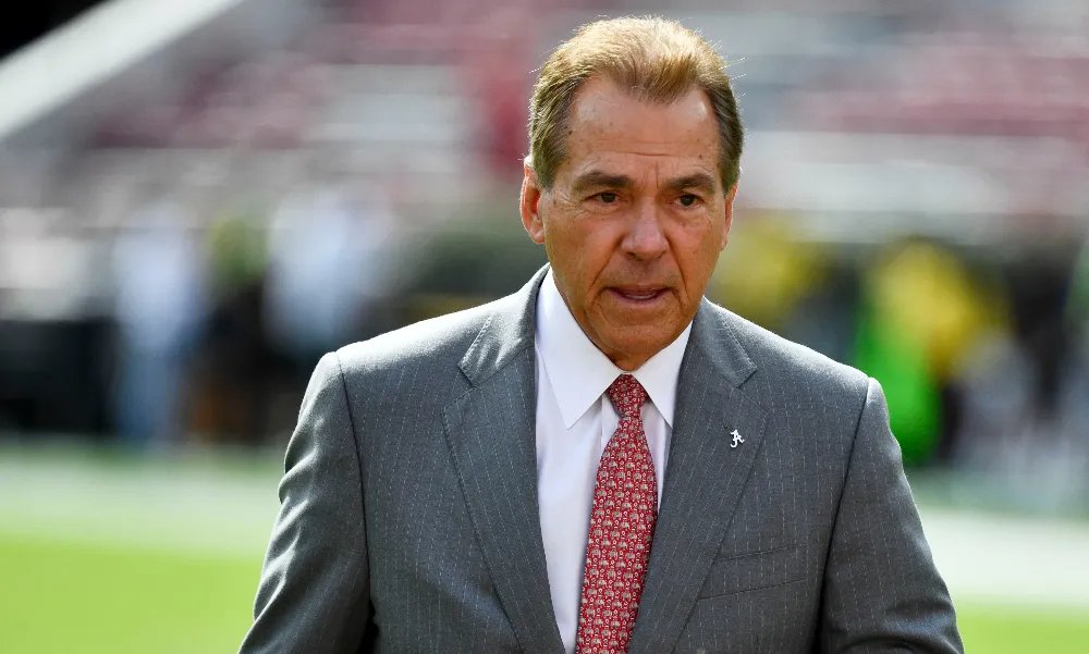 Alabama head coach Nick Saban walks the field at Bryant-Denny Stadium